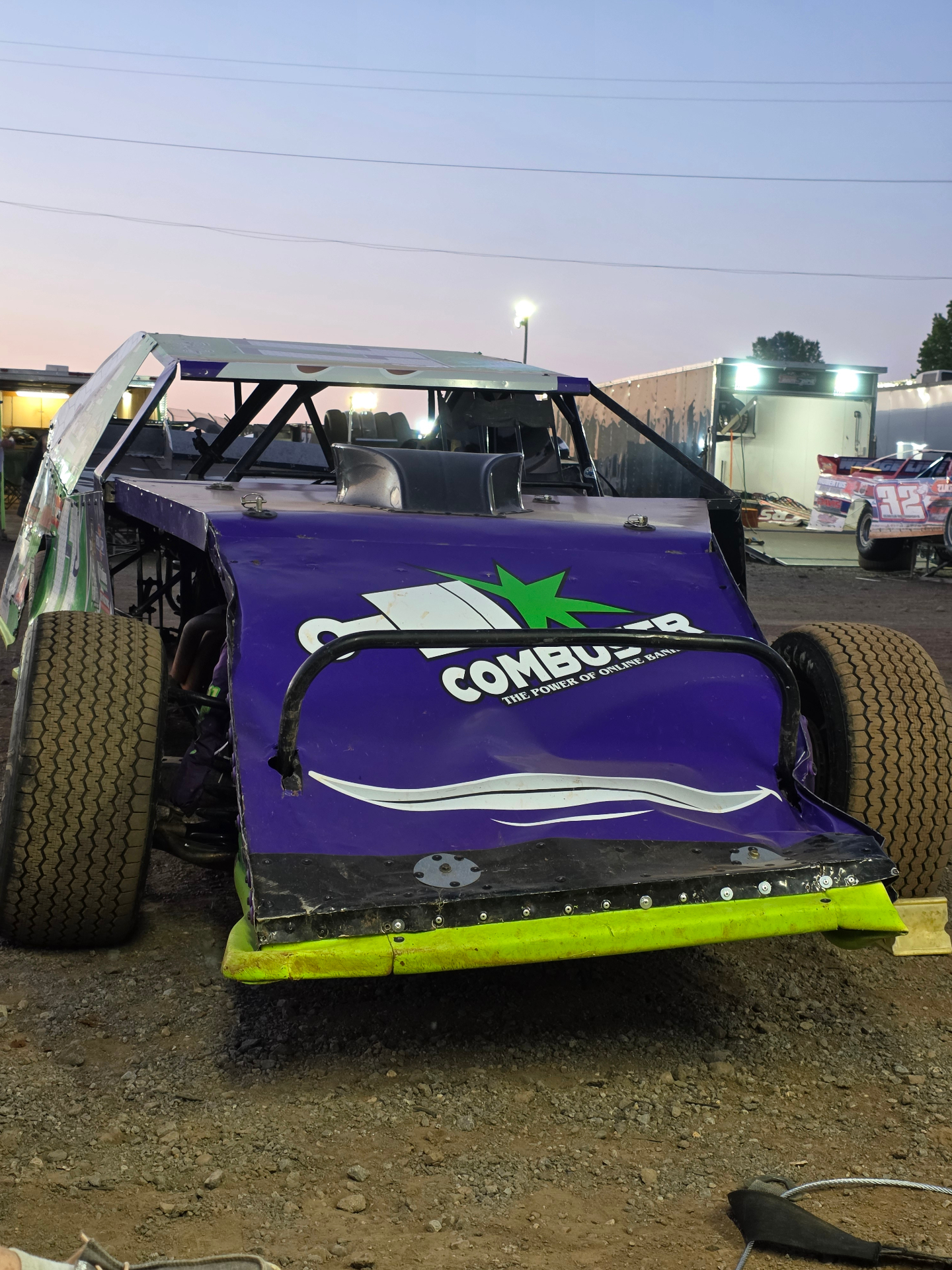 R&R Racing #11 EconoMod front view at dusk in the pits 2026