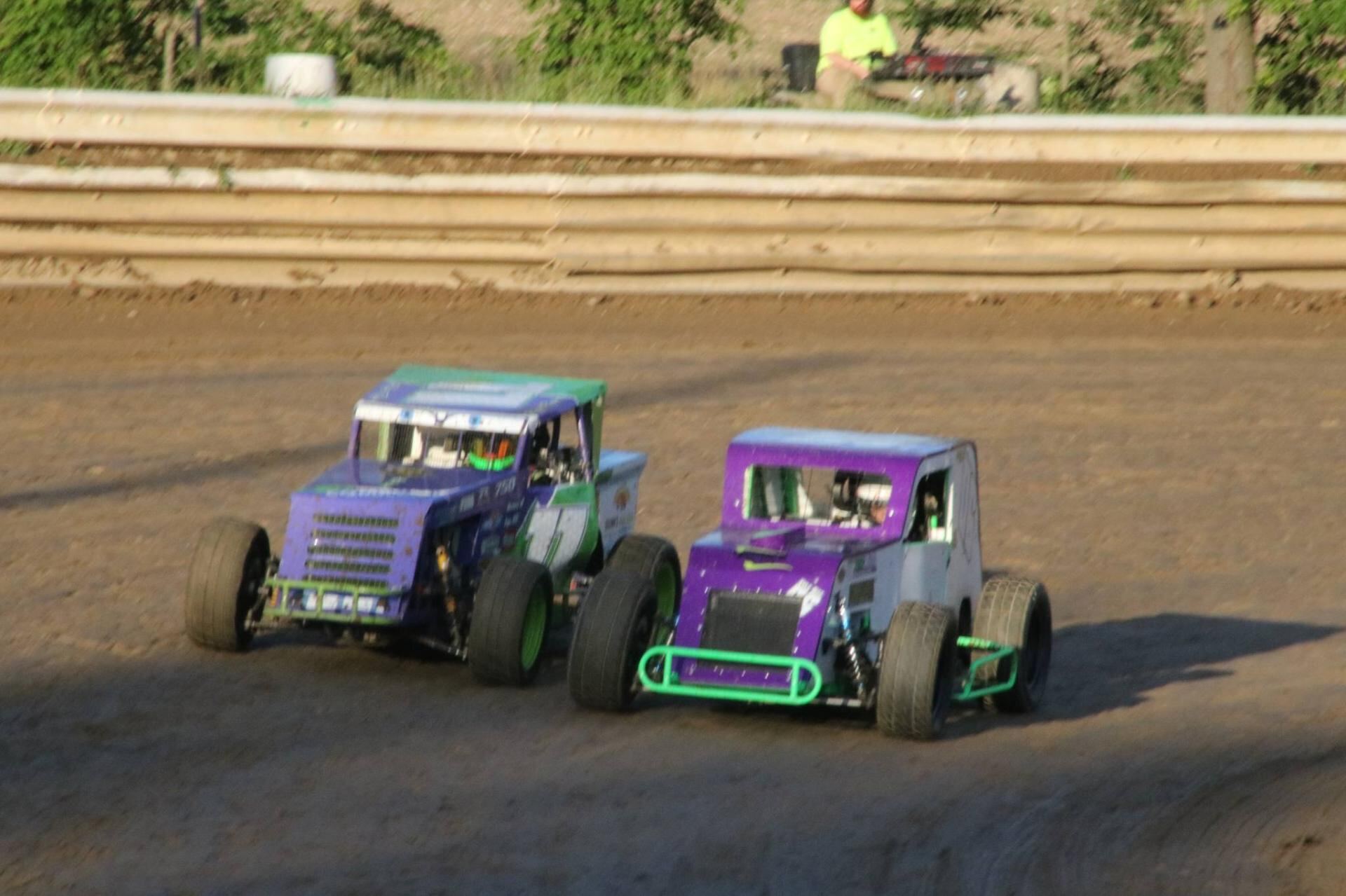 Ryan Johnston EconoMod battling side by side on Ohio dirt track