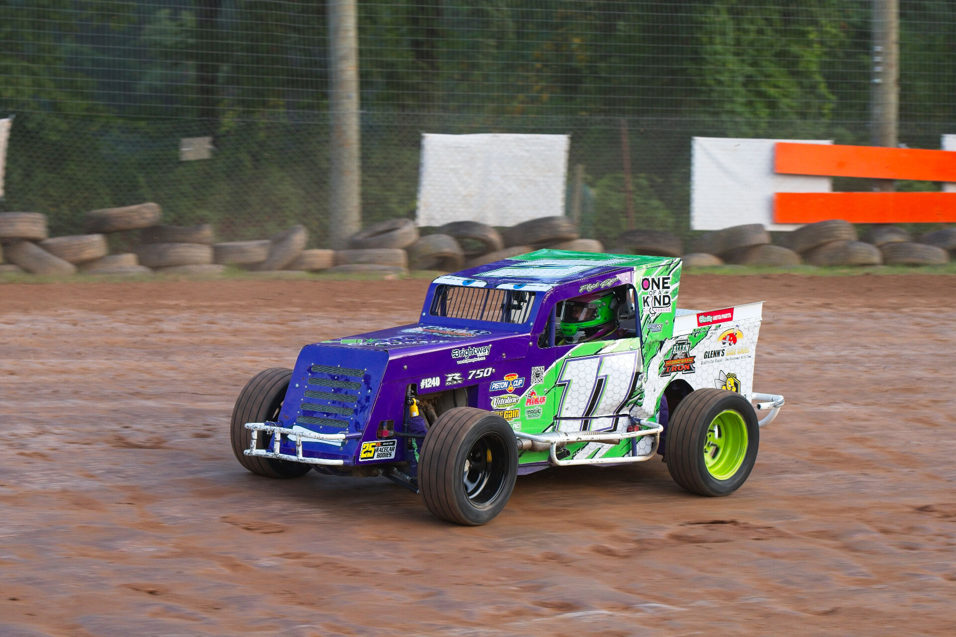 Ryan Johnston driving #11 EconoMod at speed on Ohio dirt track