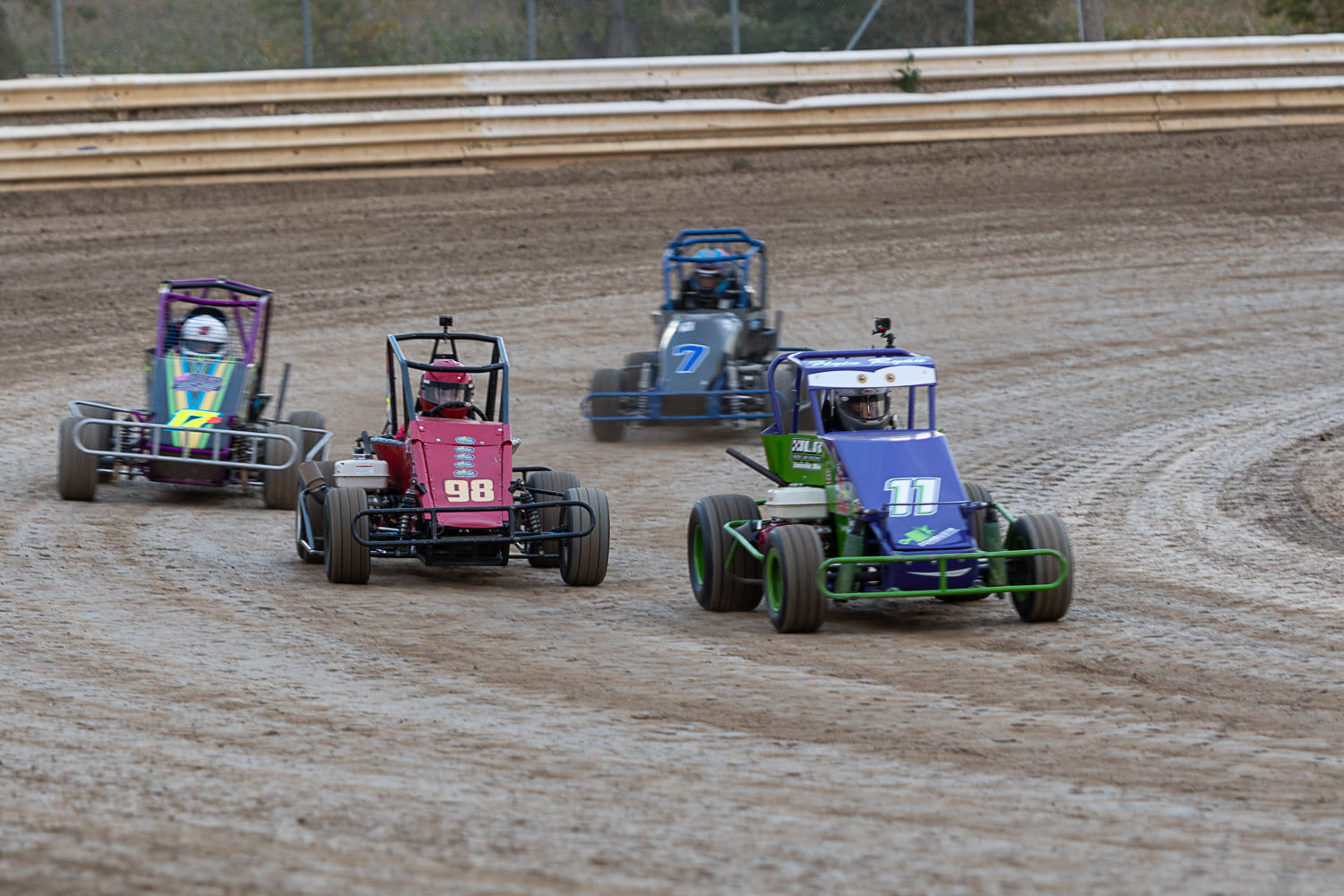 R&R Racing #11 EconoMod leading pack through corner on Ohio dirt oval
