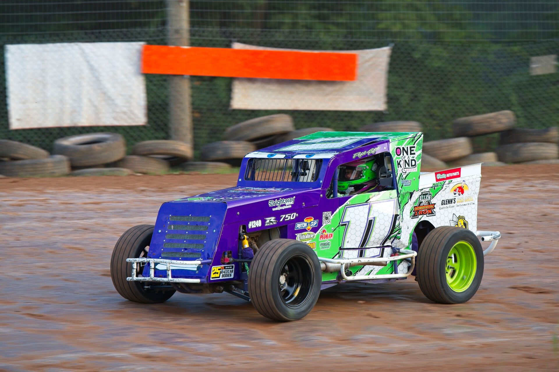 Ryan Johnston EconoMod #11 racing through corner at Ohio dirt track