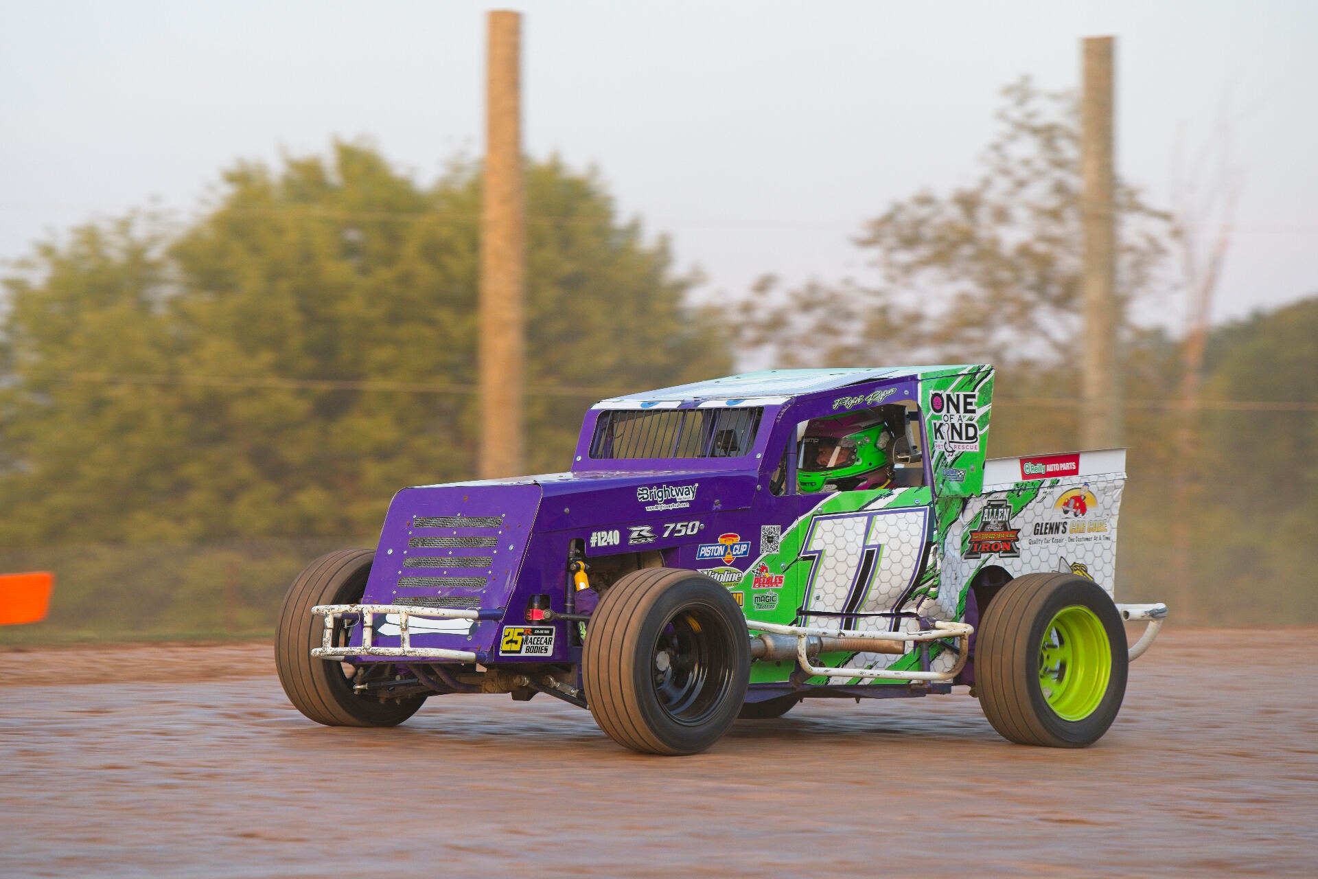 Ryan Johnston EconoMod dirt track racing photo at dusk in Ohio