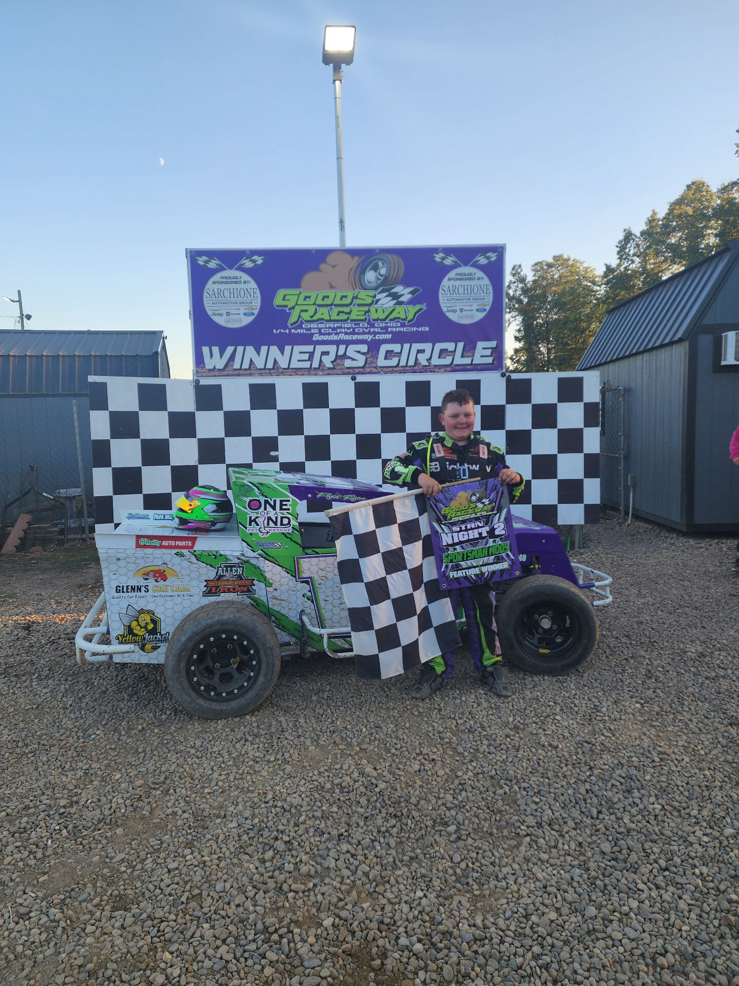 Ryan Johnston EconoMod dirt track racing photo at Good's Raceway winner's circle