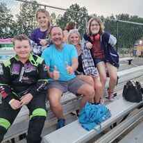 Ryan Johnston with fans and family at Ohio dirt track after race