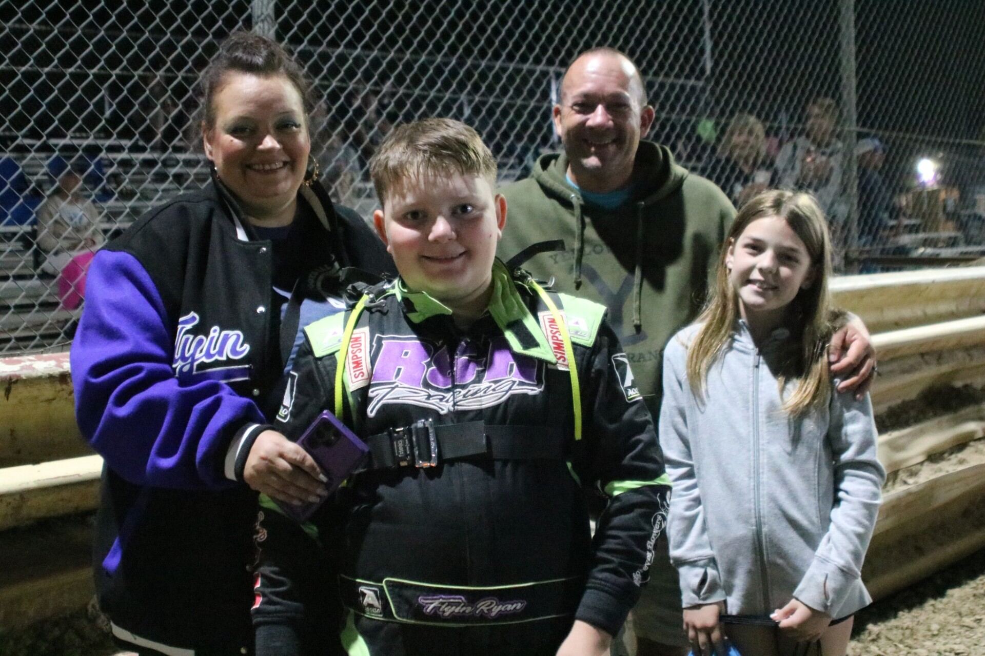 Ryan Johnston with family supporters at Ohio dirt track racing event